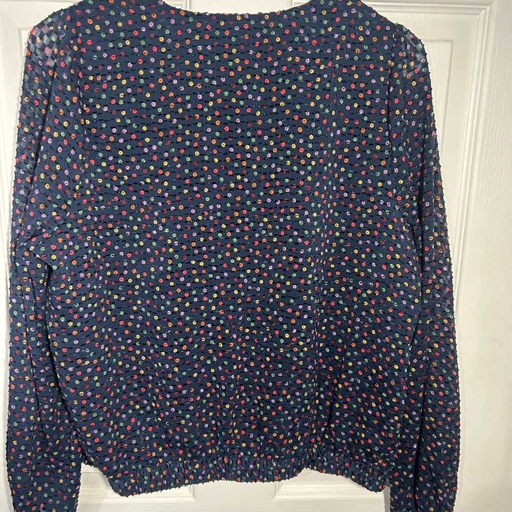 Madewell Lyric Wrap Top Sugar Dot Navy multicolor polka dot textured Medium - Picture 6 of 13